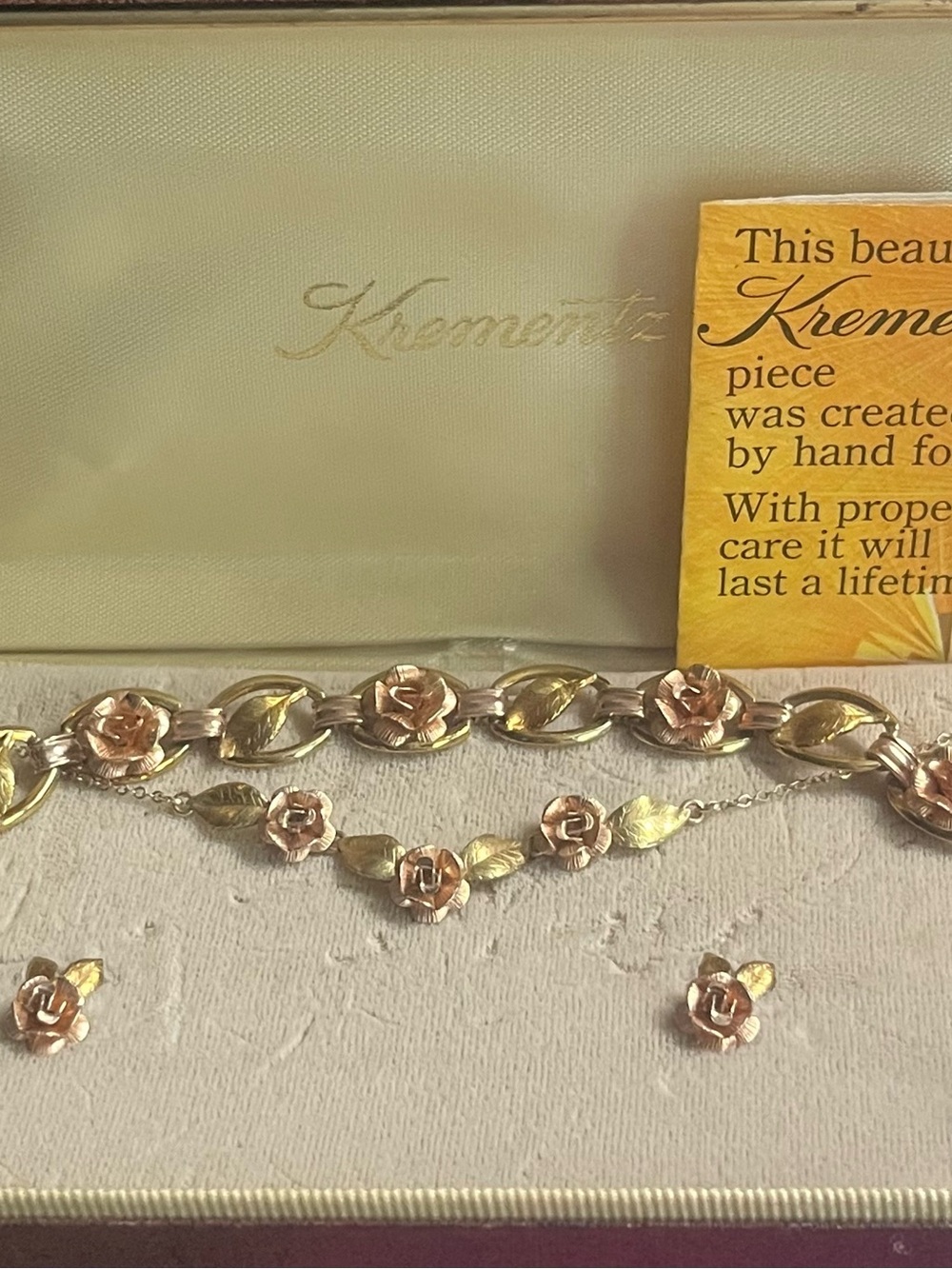 Vintage Krementz Rose Gold Overlay Jewelry Set 3 Piece Boxed